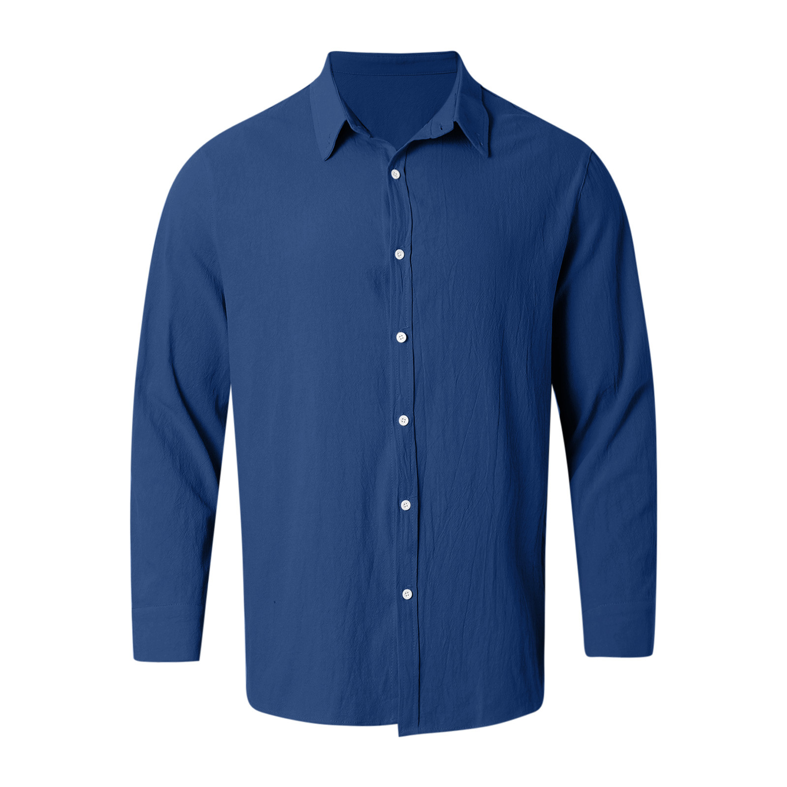 thumbnail image 4 of Camisa lavada de manga larga con botones para hombre: color liso, poliéster, cómoda y holgada para todas las ocasiones, 4 of 6